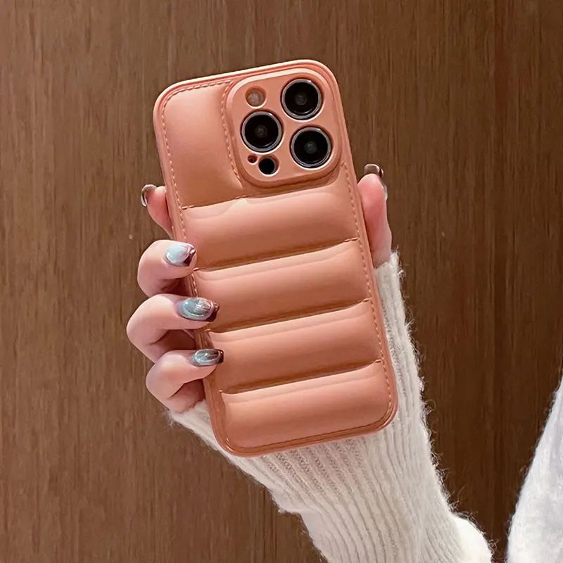 Luxury Down Jacket fine hole silicon case for iPhone 16 15 14 13 12 11 XR XS Pro Max Plus soft protection phone cover for winter
