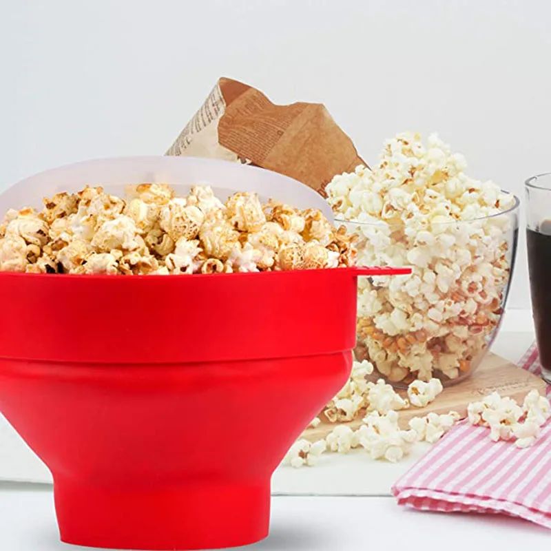 Microwave Silicone Popcorn Maker Food Grade Foldable High Quality Kitchen Easy Tools DIY Make Popcorn Bucket Bowl with Lid Bowls