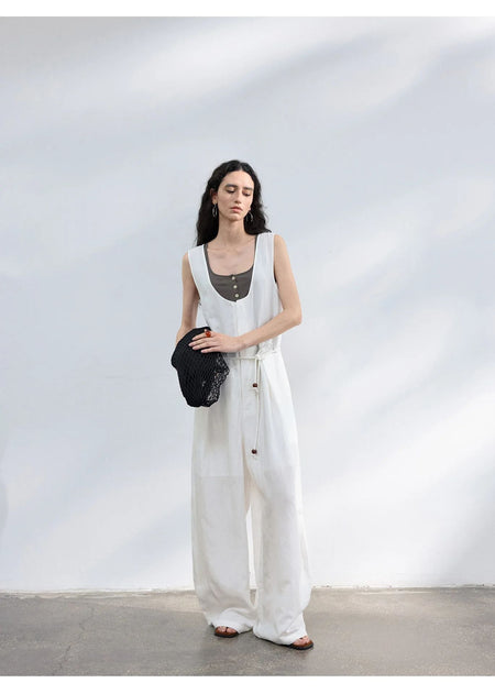Colne U-Neck Linen Blend Vest And Knife Pleat One-Piece Pants Women's Fashion Design Sensation Tianli Material Long Pants