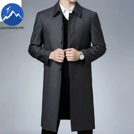 Light Luxury Long Jacket Men's Winter Business Casual Comfortable Windproof Warm Trench Coat British Streetwear Suit Male Coat