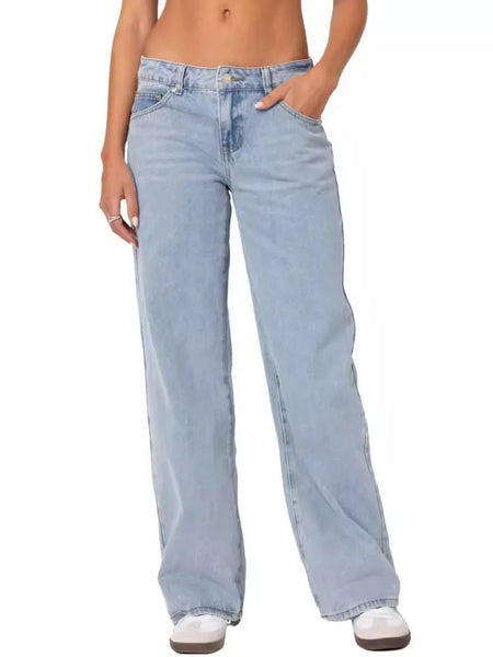 Fashionable Russian Women's Jeans High Waist Wide Leg Floor-Length Old Fashion Decorative Long Version of Women's Jeans