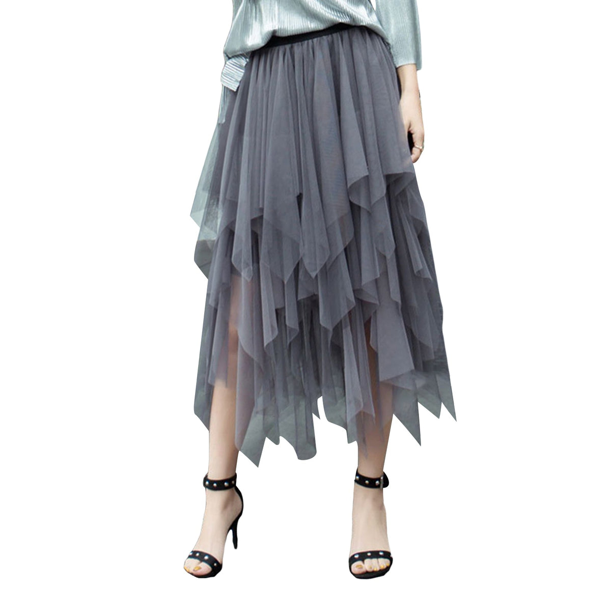 New Fairycore Lady ´s Fashionable Sexy Solid Color Mesh Skirt, Irregular Elastic Tulle Bubble Skirt, Daily Life and Vacation