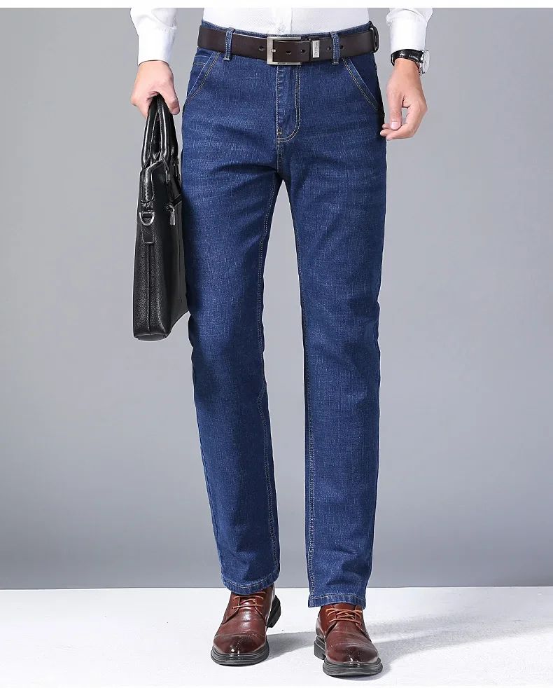 2025New Business Men's Jeans Casual Straight Stretch Fashion Classic Blue Black Work Denim Trousers Male Brand Clothing