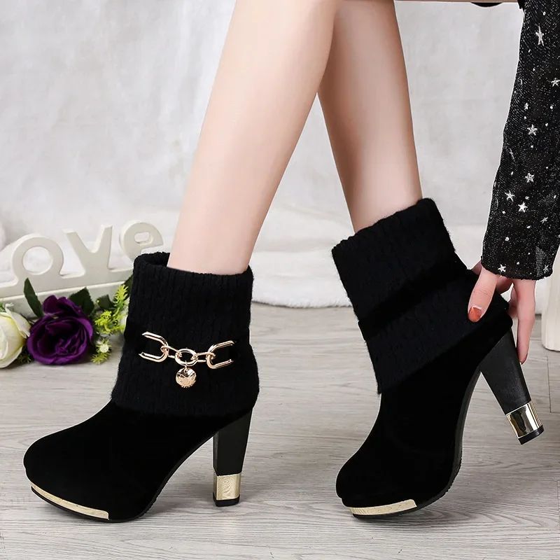 Super High Heels Platform Shoes Women High Heels Women Pumps Shoes Pointed Toe Suede Ankle Boots for Women Thick Heels Boots NEW
