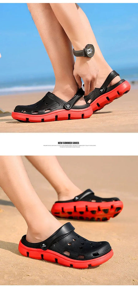 2024 Summer Plus Size Hollow Out Sandals Men's Breathable Slippers Trendy Thick Base Slip-On Beach Shoes Men's Footwear