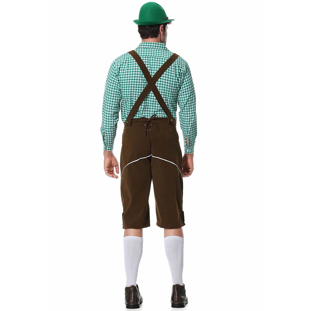 Men Traditional Bavarian Beer Shorts Outfit Overalls Shirt Hat Suspenders Set Germany Oktoberfest Costumes Halloween Costume