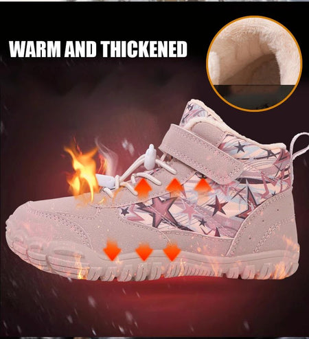 2025 Kids Barefoot Snow Boots Wide Toe Winter Insulated Waterproof Fur Lined Shoes for Boys Girls Cold Weather Outdoor Sneakers