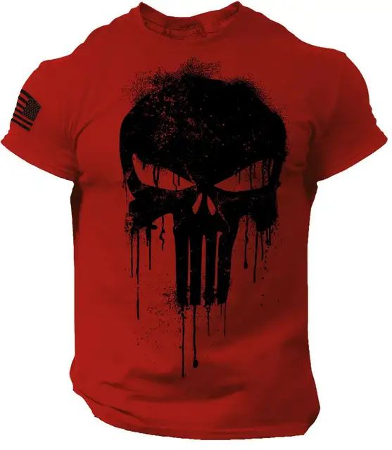 Summer Men's 3D Printed Military Patriotic Skeleton Drop T-shirt Fashion Oversized Crew Neck Sportswear Men's T-shirt