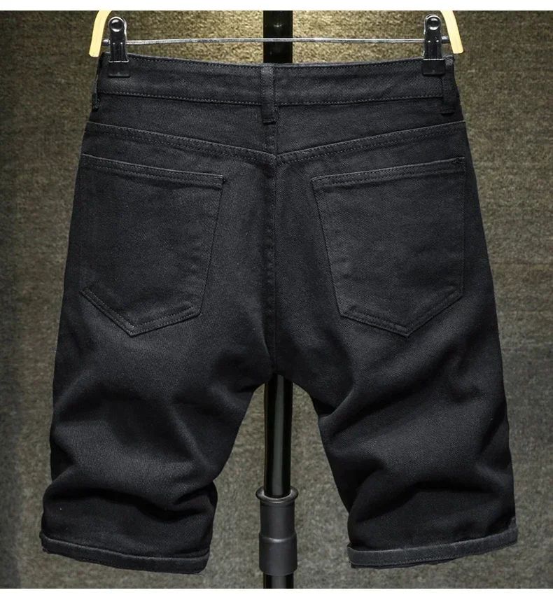 Streetwear Ripped White Denim Shorts Men New Fashion Knee Length Jeans Simple Casual Slim Hole Short Pants Male