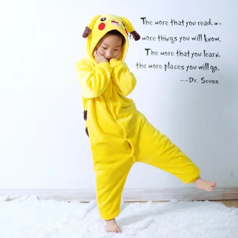 Pokemon Pikachu Warm Flannel Homewear Kids Autumn&Winter Soft Onesie Cosplay Animal Hoodie Pajamas Parent-Child Sleepwear Gift
