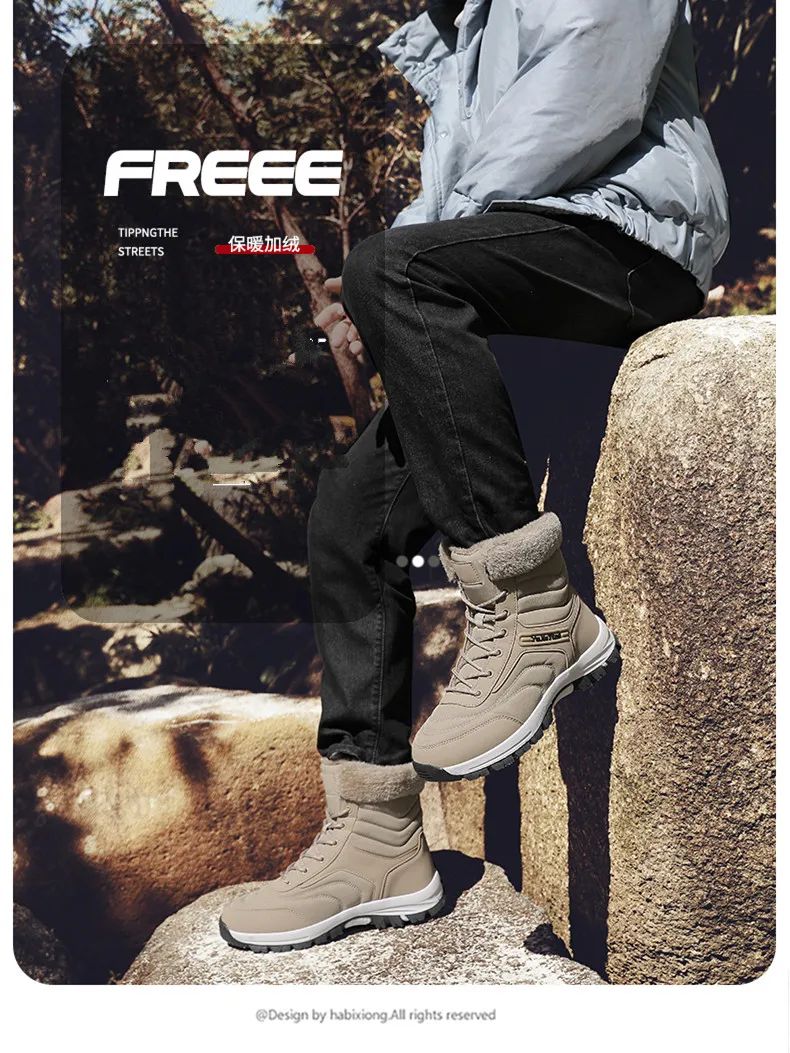 2025Brand Warm Winter Men's Hiking Boots Outdoor Snow Men Boots Men Work Casual Sneakers High Top Keep Warm Non-slip Ankle Boots