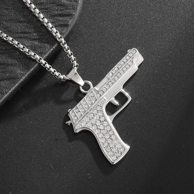 Bling Iced Out Pistol Pendant Submachine Gun Necklace Men Personality Hip Hop Rock Punk Cool Street Party Jewelry Gift