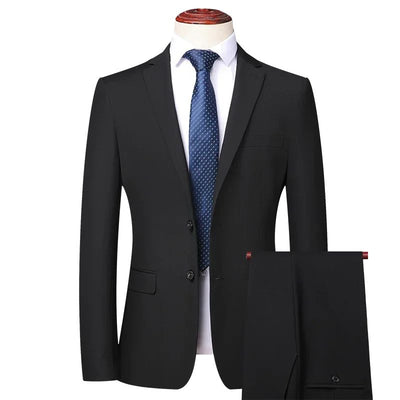 Suit 8XL (Blazer + Trousers) Men Korean Version of The Youth Elegant Fashion Simple Casual Gentleman Best Man Suit 2 Piece Suit