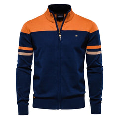 AIOPESON Mens Zipper Up Cotton Cardigan Sweater Casual Patchwork Fashion Autumn and Winter Knitted Sweaters for Men