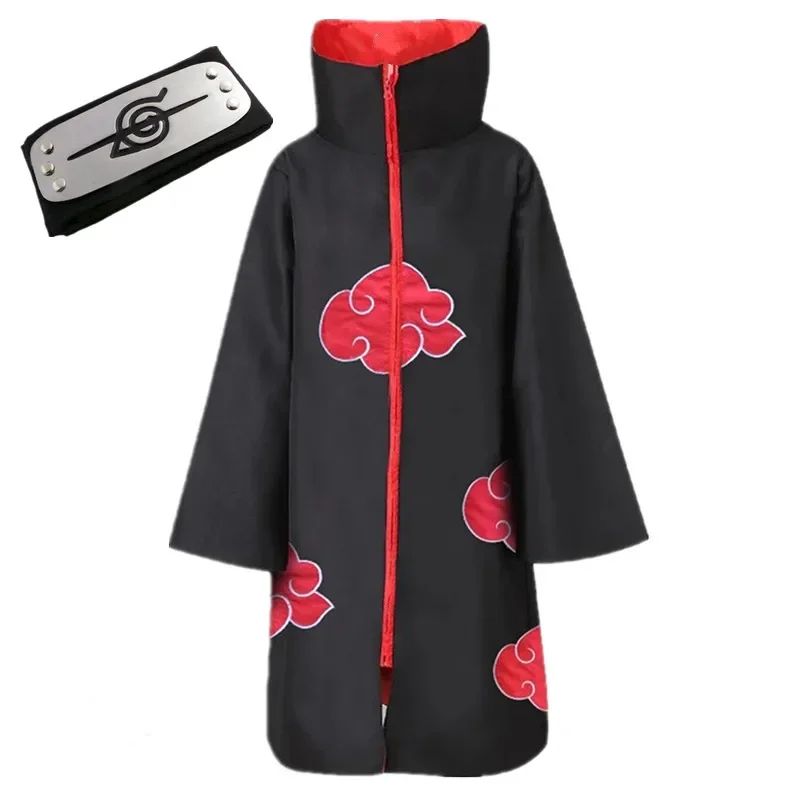 Cartoon Embroidered Standing Collar Red Cloud Cloak Robe Costume Men Kid Halloween Role Play with Rings Headdress Necklace Props