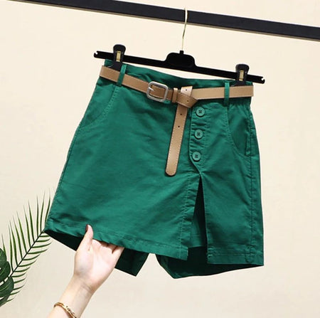 2026 Chic Shorts Women Korean Solid Buttons Side Slit A-line Streetwear Fashion Skirts Chic Harajuku Summer Loose Pants
