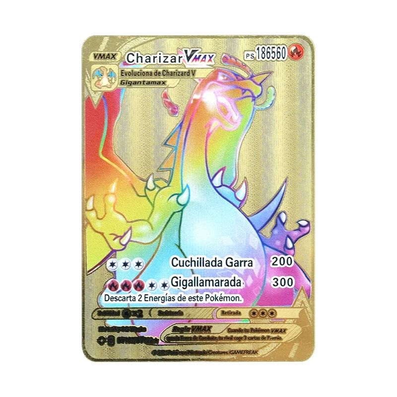 Pokemon 183200 Points High Hp  Gold Black English French Metal Cards Vmax Mega GX Game Collection Cards Charizard Pikachu Mewtwo