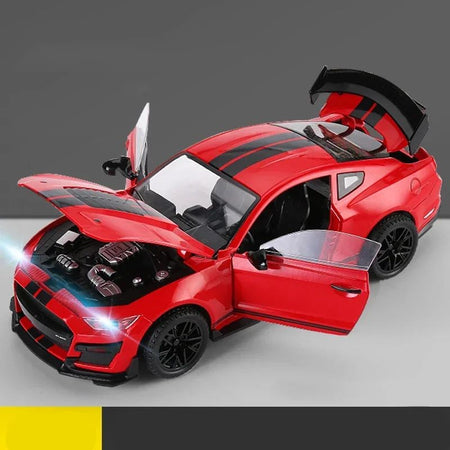 Large 1:18 Ford Mustang GT500 Miniatures Alloy Diecast Metal Vehicle Model Collectibles Sound Light Toys Car Gifts For Kids Boys