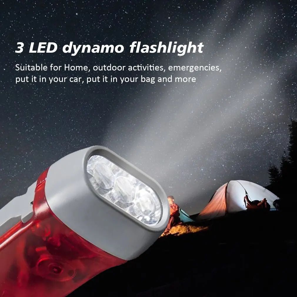 Hand 3 Colors Pressing Dynamo Crank Wind Power Up Flashlight Mini Self Generating Torch LED Camping Lamp Light for Outdoor Home