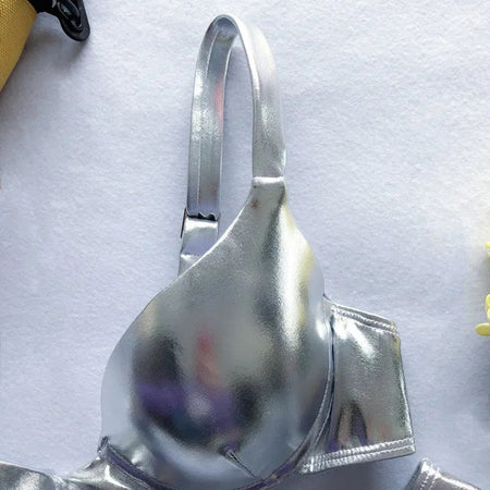 Metallic Summer Push Up Padded Bra Bathing Suit Beach Wear Women Sexy Thong Bikini Set Silver Gold Dropshipping Biquini Swimwear