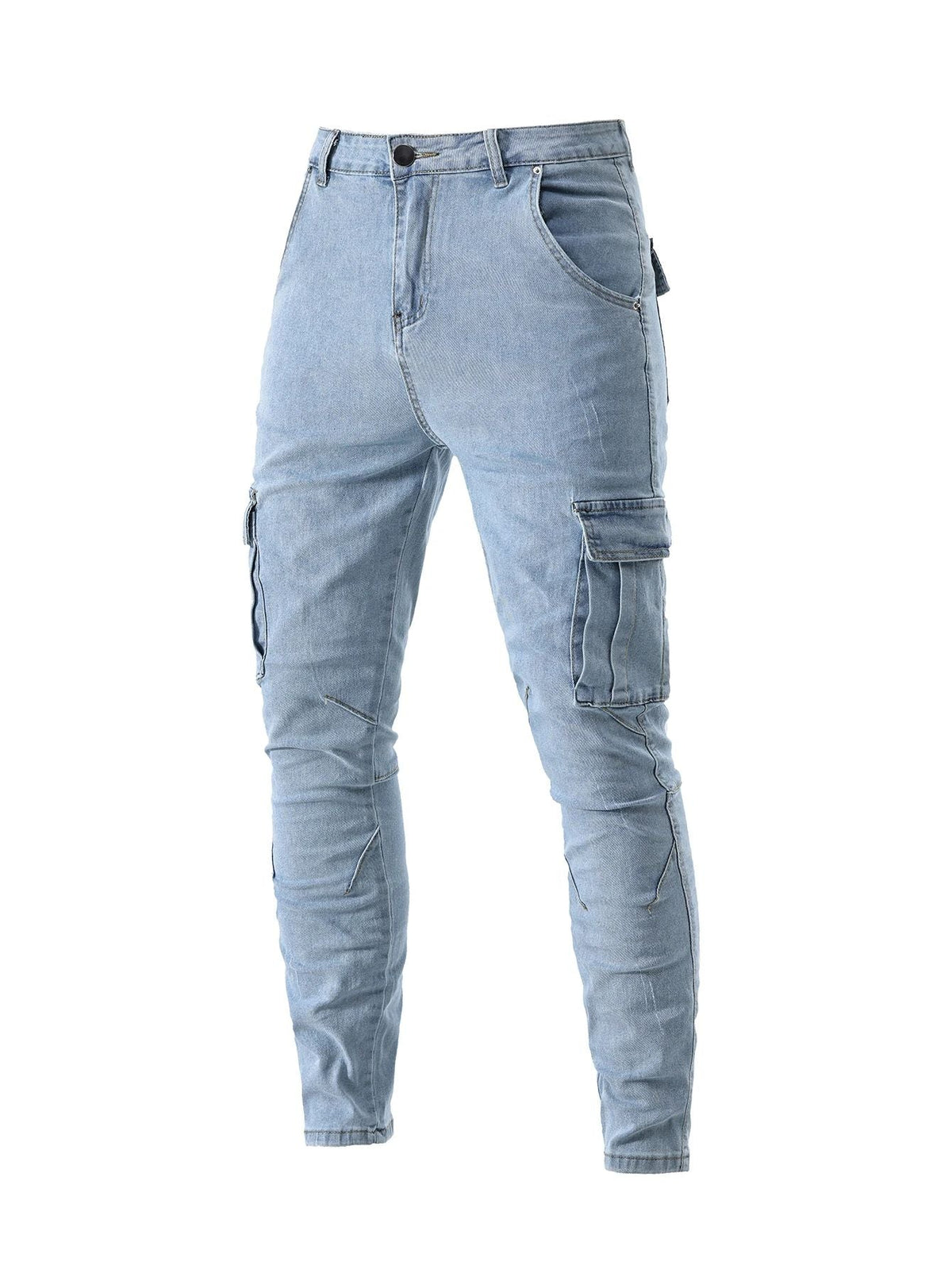 Men's Fahsion Elastic Slim Fit Jeans Men Cargo Denim Pants Solid Color Multi Pockets Casual Skinny Male Trousers mens clothing