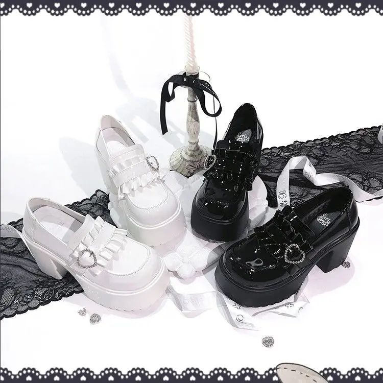 2025 Summer Sweet Bow Mary Janes: Women's Lolita Thick-soled Shoes, Block Heel, High Heel, Sweet-cool Style Leather Shoes