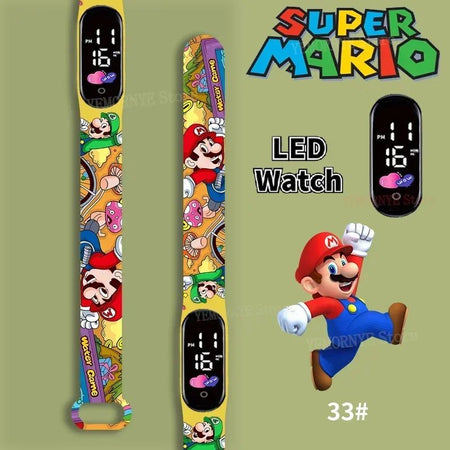 Mario Bros Children's Watches Action Figures Luigi Princess Peach Yoshi Bowser kids Sport Wristband Waterproof Digital Watch Toy