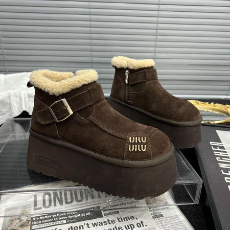 2024 New Fur Platform Women Ankle Boots Flats Suede Warm Shoes Woman Trend Designer Brand Short Plush Cozy Femme Snow Botas