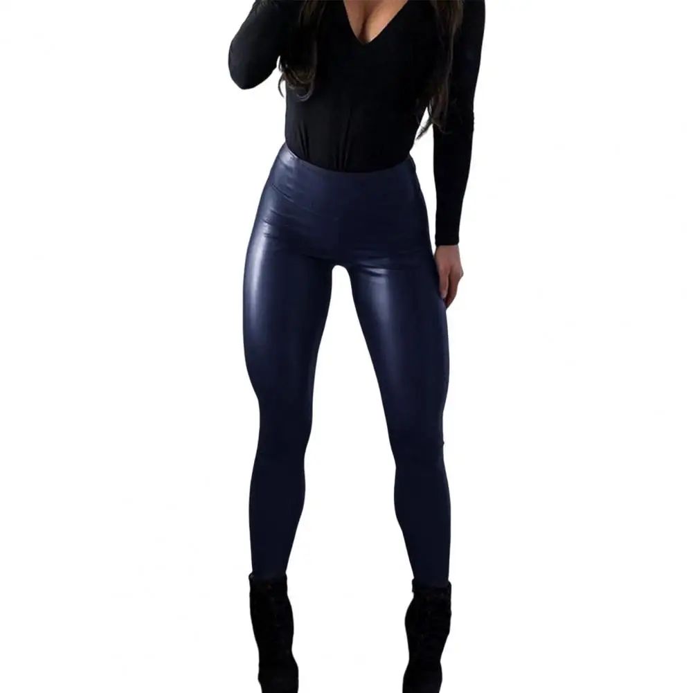 Spring Autumn Women Pants Solid Color High Waist Good Stretch Slim Fit Faux Leather Trousers Sexy Hip Lift Pencil Pants Streetwe