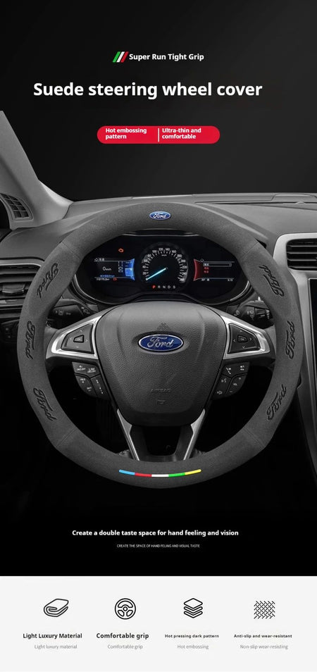 Car Suede Anti-slip Steering Wheel Cover For Ford Mondeo Focus Raptor Puma Edge Explorer Ecosport Ranger F150 Kuga Fiesta Fusion