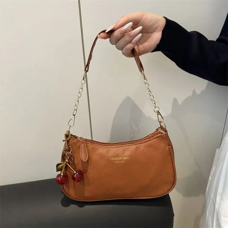 Cherry Pedant Shoulder Underarm Bag Women's Fashion Handbags Causal Hobos Purses Ladies Hand Bags Pu Leather for Work Travel