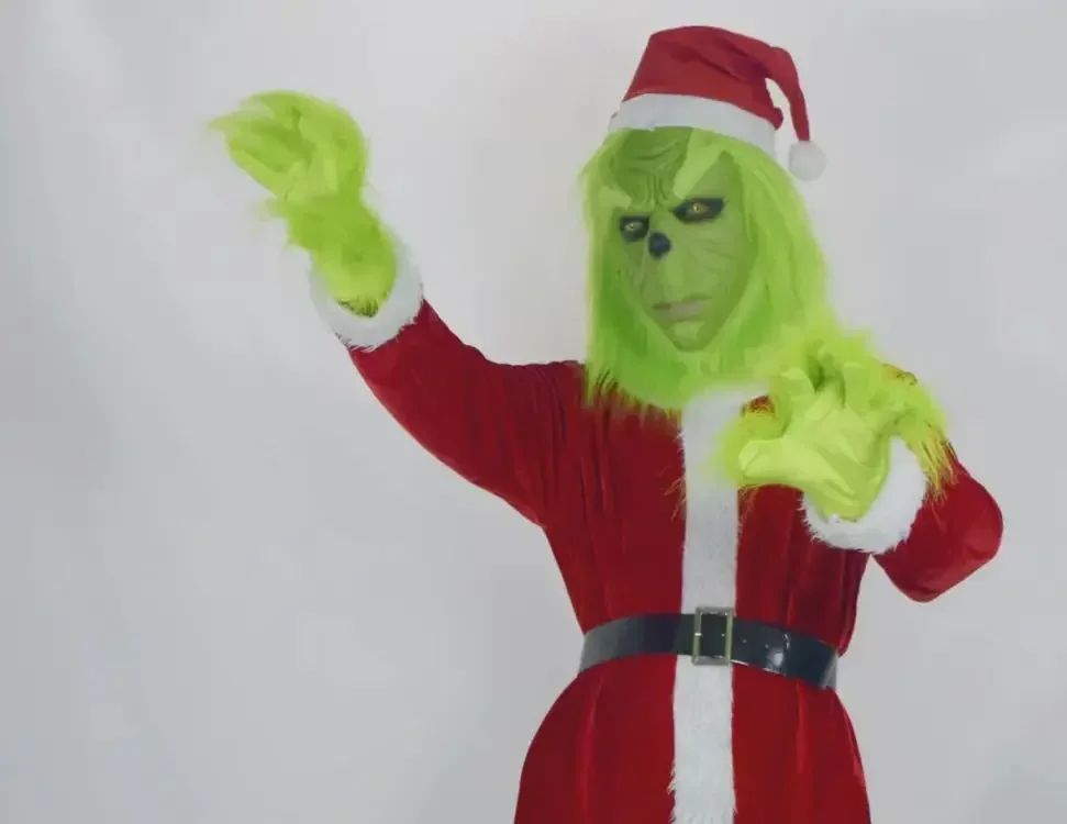 New Christmas Costume Cosplay Clothes Dress Up Santa Claus Weird Green Haired Party Performance Costume