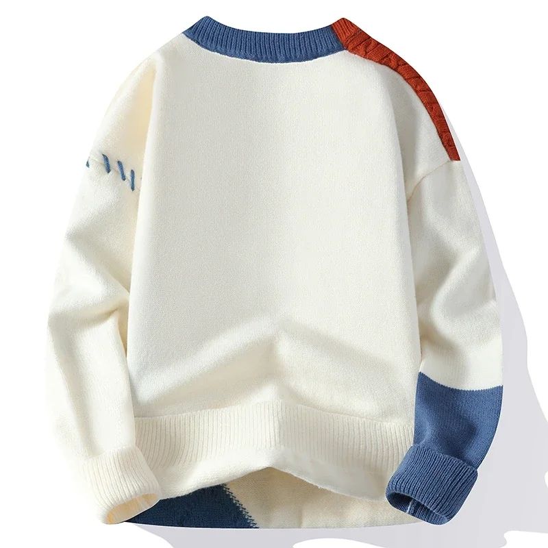 2025 New Male Patchwork Sweater Trend High Street Fashion Autumn and Winter Warm Mens Hip-hop Street Clothing Men pullover shirt