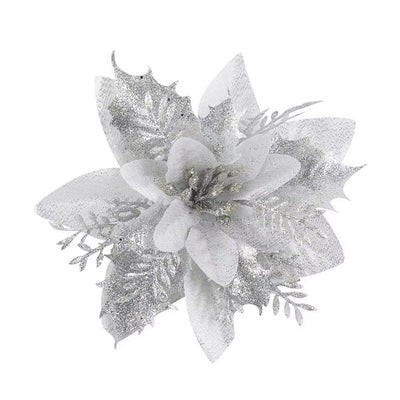 1/5/10pcs Sparkling Red Golden Silver Poinsettia Artificial Flowers Christmas Tree Ornaments for Xmas New Year party Decoration