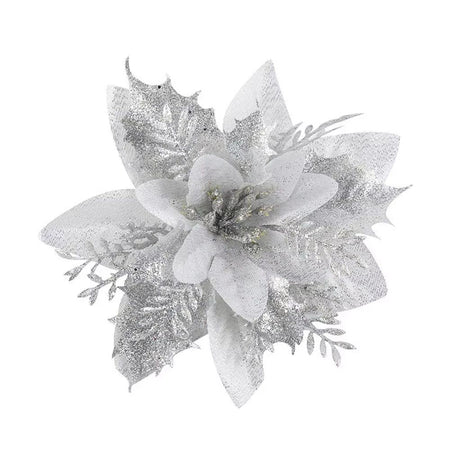 1/5/10pcs Sparkling Red Golden Silver Poinsettia Artificial Flowers Christmas Tree Ornaments for Xmas New Year party Decoration