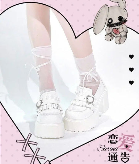2025 Summer Sweet Bow Mary Janes: Women's Lolita Thick-soled Shoes, Block Heel, High Heel, Sweet-cool Style Leather Shoes