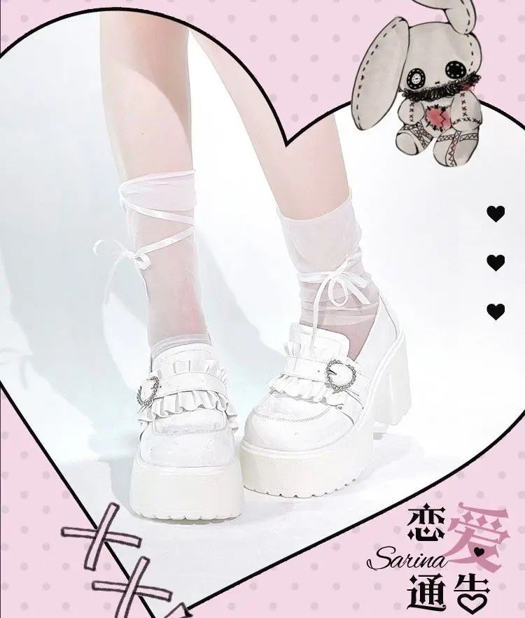 2025 Summer Sweet Bow Mary Janes: Women's Lolita Thick-soled Shoes, Block Heel, High Heel, Sweet-cool Style Leather Shoes