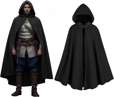 Cloak with Hood Men?Medieval Costume Men Round Metal Buckle Cloak with Green Leaf Brooch Necklace for Halloween