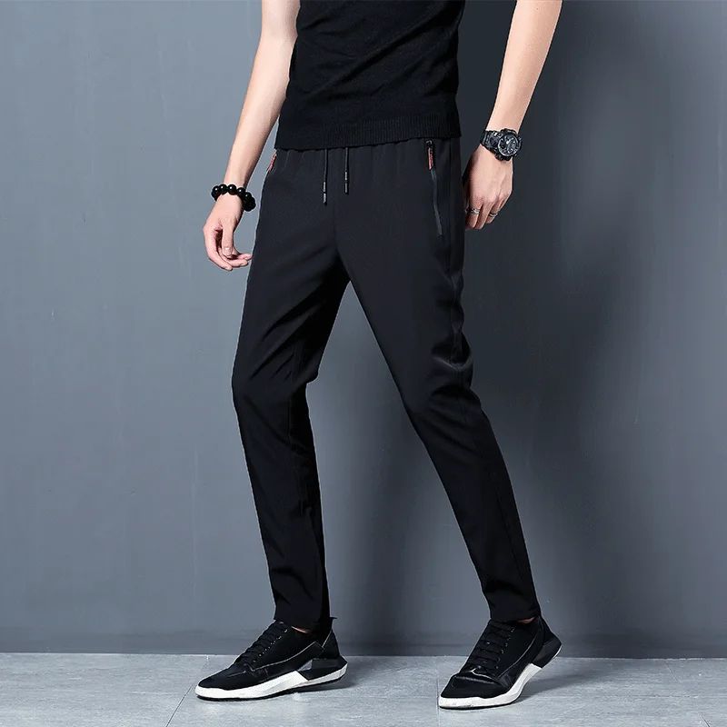 Men's Casual Pants Stretch Slim Fit Elastic Waist Jogger Korean Classic Blue Black Gray Male Brand Trousers Plus Size