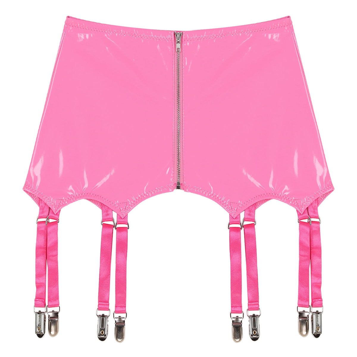 Womens Garters Latex Skirts Ladies Suspender Belt Wet Look Patent Leather Mini Skirts Garters with Metal Clips Clubwear Costume