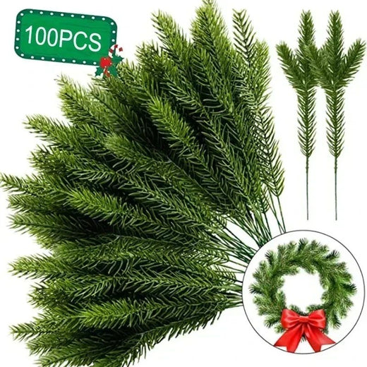 10-100PCS Christmas Artificial Branches Fake Plants Pine Needles Wreath Vine Rattan for Xmas Tree Gift Box Flowers Decoration