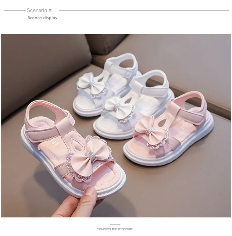 Girls Sandals Kids Soft Soles Casual Princess Shoes New Water Diamond Beach Shoes Bow Shaped Girl Sandals