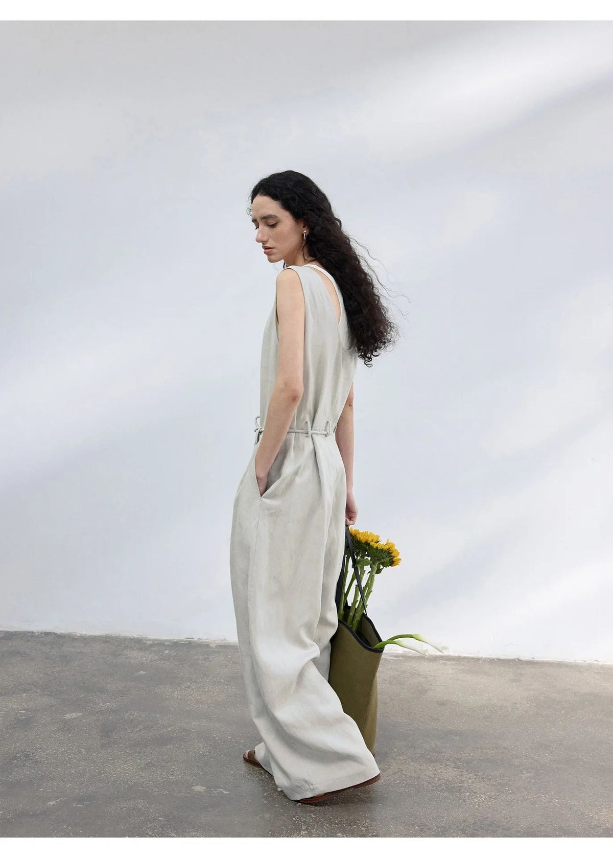 Colne U-Neck Linen Blend Vest And Knife Pleat One-Piece Pants Women's Fashion Design Sensation Tianli Material Long Pants
