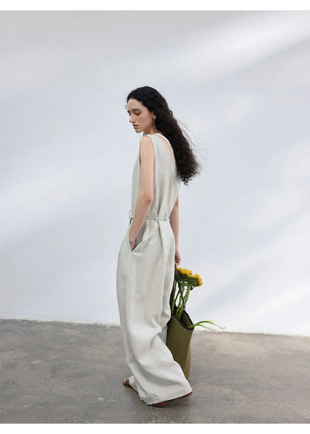 Colne U-Neck Linen Blend Vest And Knife Pleat One-Piece Pants Women's Fashion Design Sensation Tianli Material Long Pants