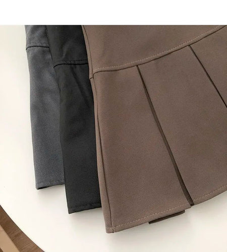 Vintage Brown Pleated Skirt Women Spring Summer Korean Style Y2K High Waisted A-line Mini Skirts Preppy Style Girls Causal