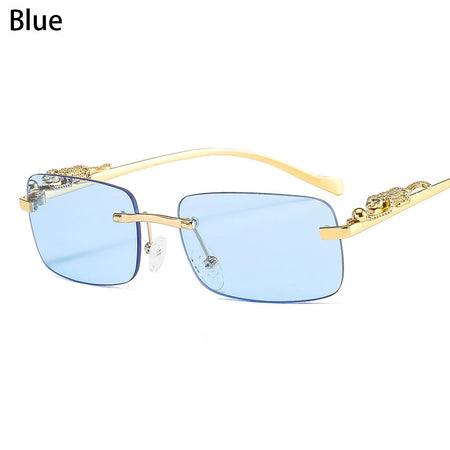 Rimless Square Sunglasses Women Men Luxury Brand Designer Popular Travel Driving Metal Leopard Head Sun Glasses Shade Eyewear