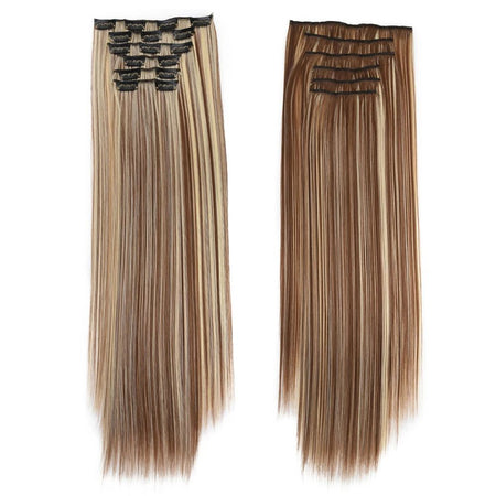 16 Clips in Hair Extensions 24Inchs Long Straight Hairstyle Synthetic Blonde Black Hairpieces Heat Resistant Fake Hair 6Pcs/Set