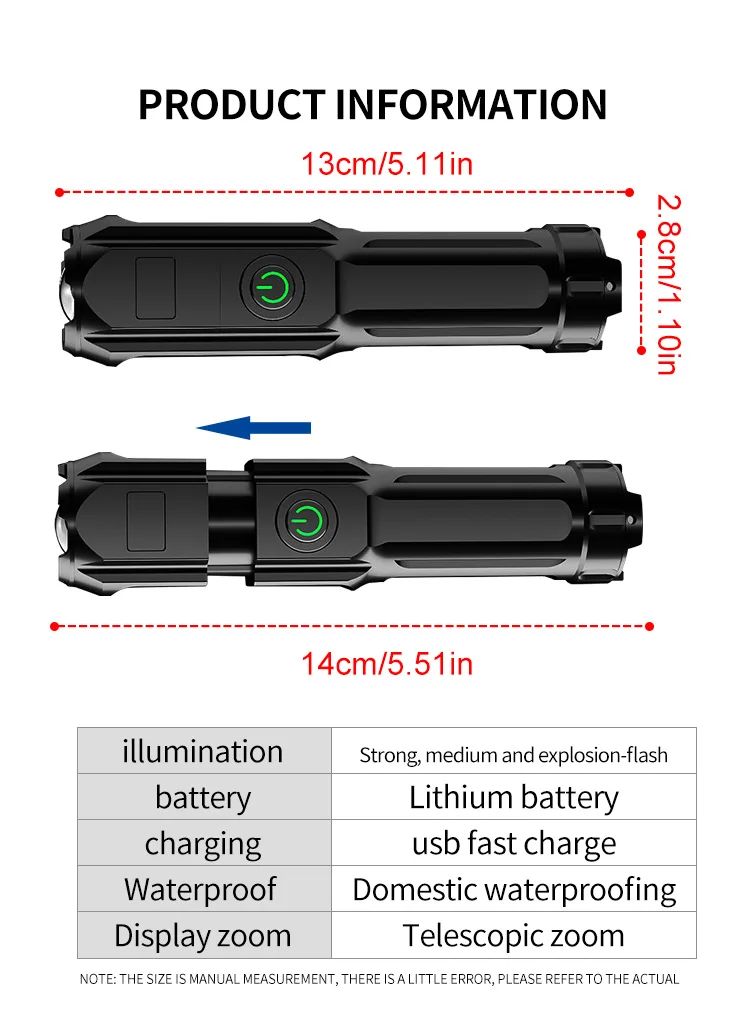 Powerful LED Flashlight Rechargeable USB 18650 Waterproof Zoom Fishing Hunting Camping  Tactical Flashlight LED