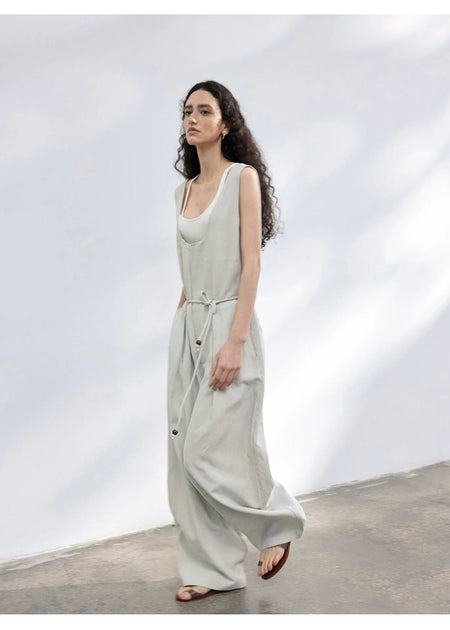 Colne U-Neck Linen Blend Vest And Knife Pleat One-Piece Pants Women's Fashion Design Sensation Tianli Material Long Pants