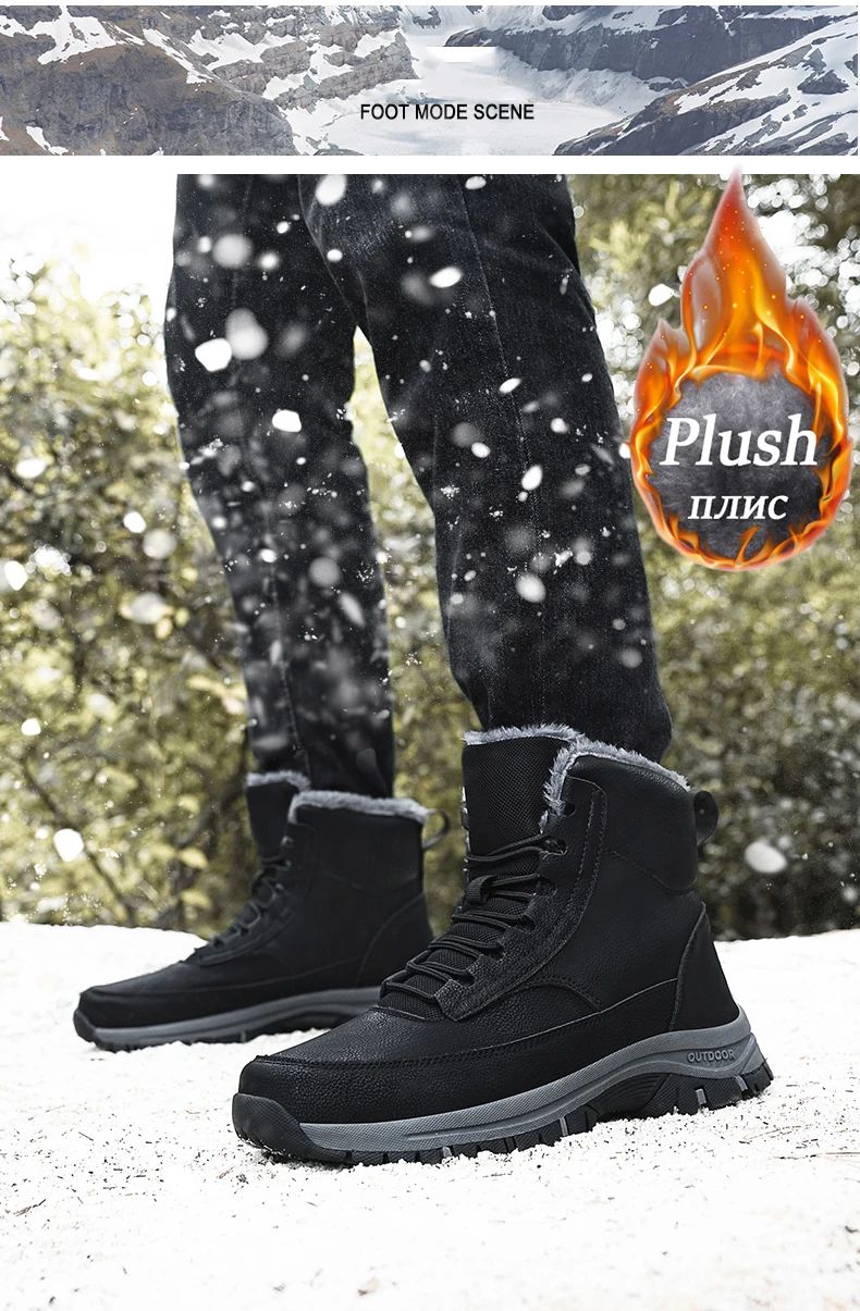 NeW Men Winter Snow Boots For Waterproof Leather Sneakers Super Warm Men's Boots Outdoor Male Hiking Boots Work Shoes Size 39-48